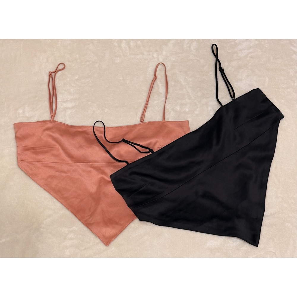 Danielle Bernstein Satin Scarf Top Bundle Black Pink Tie Back Camisole Small 2pk